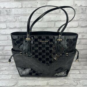 Michael Kors Voyager Women Large Logo Embossed Tote Shoulder Bag Black